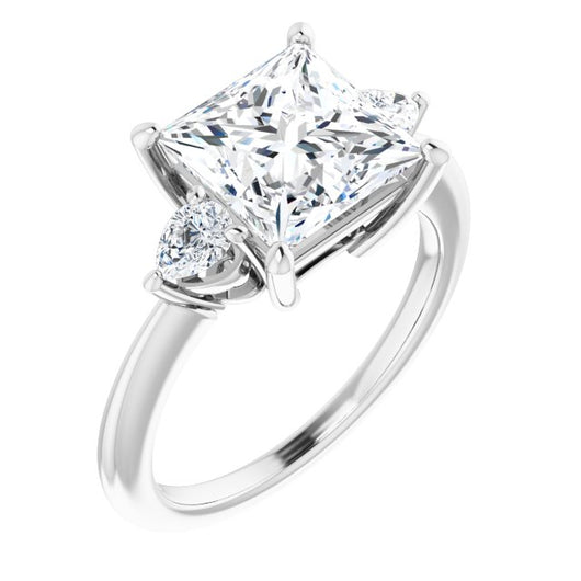 10K White Gold Customizable 3-stone Princess/Square Style with Pear Accents