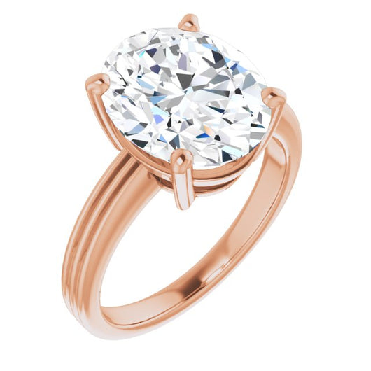 10K Rose Gold Customizable Oval Cut Solitaire with Double-Grooved Band