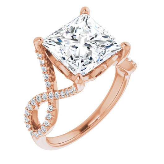 10K Rose Gold Customizable Princess/Square Cut Design with Twisting Infinity-inspired, Pavé Split Band