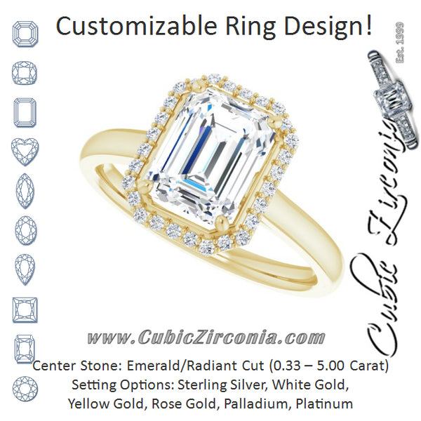 Cubic Zirconia Engagement Ring- The Amber (Customizable Halo-Styled Cathedral Emerald Cut Design)