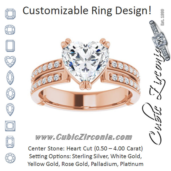 Cubic Zirconia Engagement Ring- The Constance (Customizable Heart Cut Design featuring Split Band with Accents)