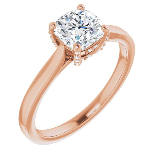 10K Rose Gold Customizable Cathedral-Raised Cushion Cut Style with Prong Accents Enhancement