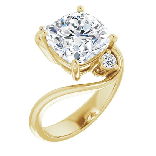 10K Yellow Gold Customizable 3-stone Cushion Cut Setting featuring Artisan Bypass