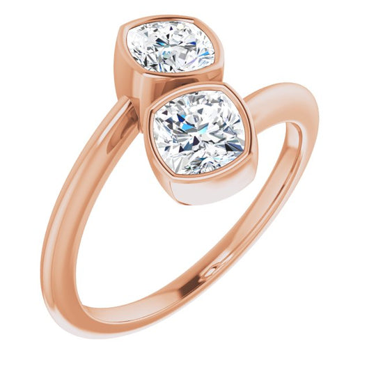 10K Rose Gold Customizable 2-stone Double Bezel Cushion Cut Design with Artisan Bypass Band