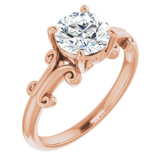 10K Rose Gold Customizable Round Cut Solitaire with Band Flourish and Decorative Trellis