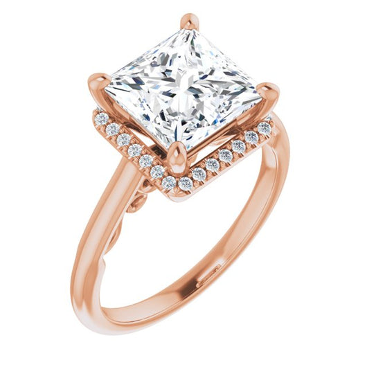 10K Rose Gold Customizable Cathedral-Halo Princess/Square Cut Style featuring Sculptural Trellis