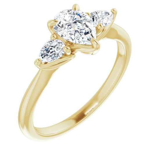 10K Yellow Gold Customizable 3-stone Design with Pear Cut Center and Dual Large Pear Side Stones