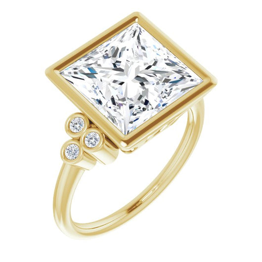 10K Yellow Gold Customizable 7-stone Princess/Square Cut Style with Triple Round-Bezel Accent Cluster Each Side