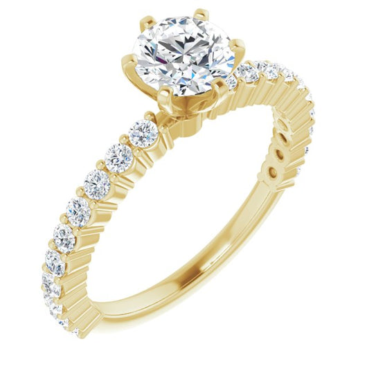 10K Yellow Gold Customizable 8-prong Round Cut Design with Thin, Stackable Pav? Band