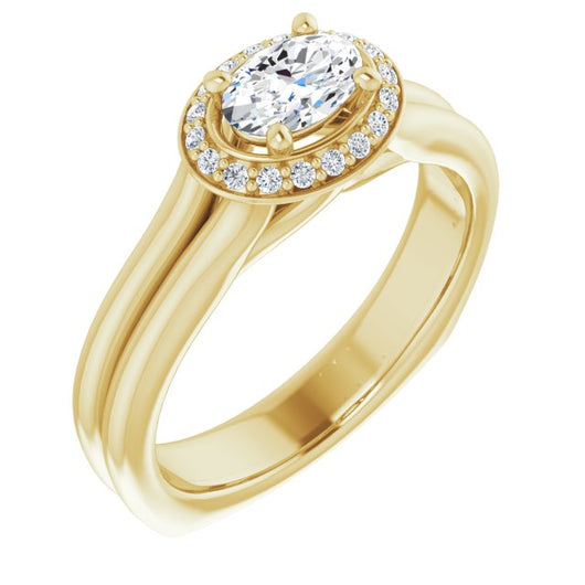 10K Yellow Gold Customizable Oval Cut Style with Halo, Wide Split Band and Euro Shank