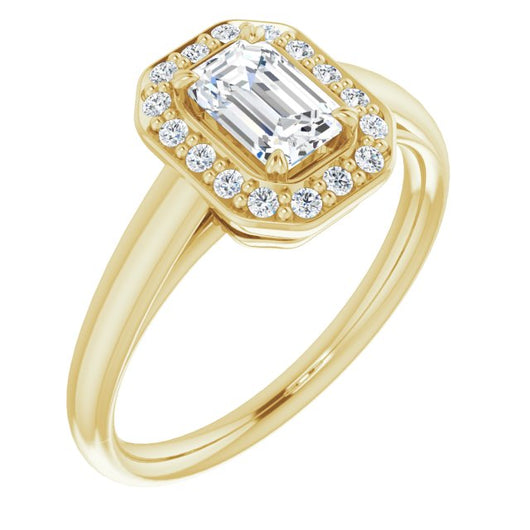 10K Yellow Gold Customizable Emerald/Radiant Cut Design with Loose Halo