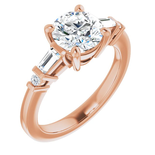 10K Rose Gold Customizable 5-stone Baguette+Round-Accented Round Cut Design)