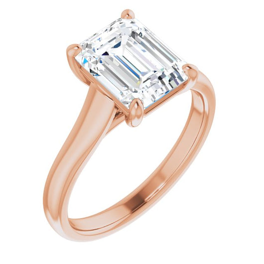 10K Rose Gold Customizable Emerald/Radiant Cut Cathedral-Prong Solitaire with Decorative X Trellis