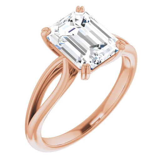 10K Rose Gold Customizable Emerald/Radiant Cut Solitaire with Wide-Split Band