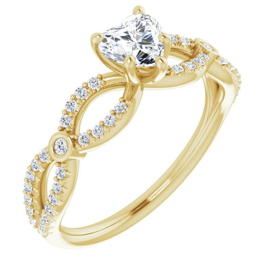 10K Yellow Gold Customizable Heart Cut Design with Infinity-inspired Split Pavé Band and Bezel Peekaboo Accents