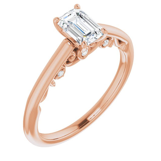 10K Rose Gold Customizable Cathedral-set Emerald/Radiant Cut Style featuring Peekaboo Trellis Hidden Stones