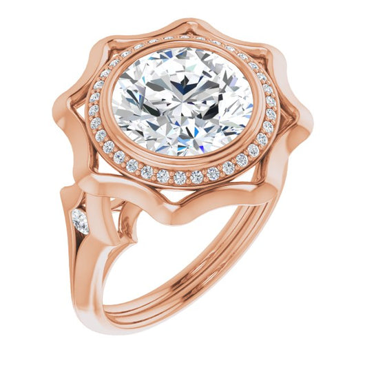 10K Rose Gold Customizable Bezel-set Round Cut with Halo & Oversized Floral Design