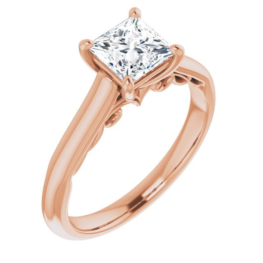 10K Rose Gold Customizable Princess/Square Cut Cathedral Solitaire with Two-Tone Option Decorative Trellis 'Down Under'