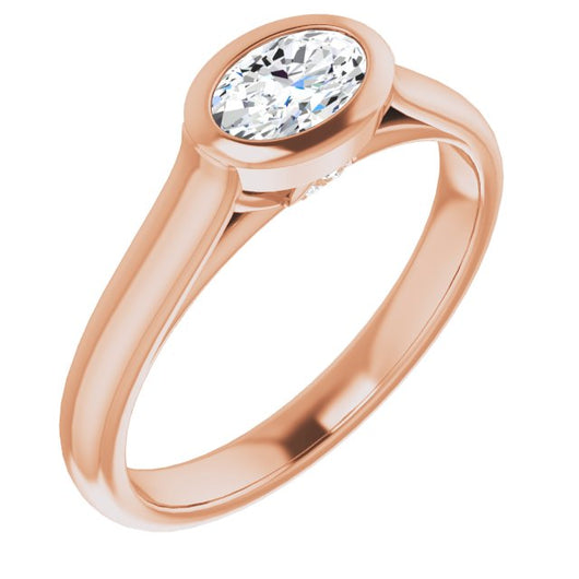 10K Rose Gold Customizable Cathedral-Bezel Oval Cut 7-stone "Semi-Solitaire" Design