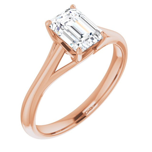 10K Rose Gold Customizable Emerald/Radiant Cut Solitaire with Crosshatched Prong Basket