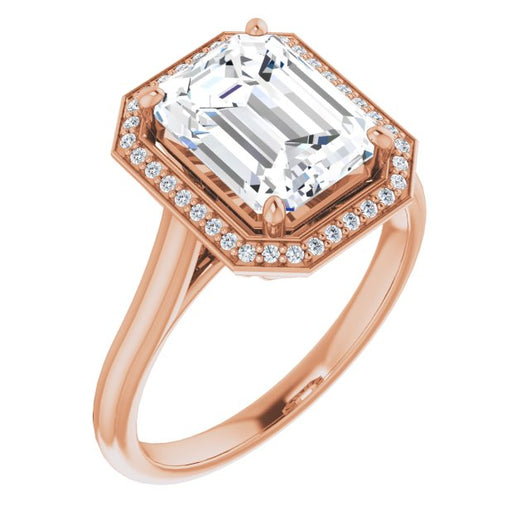 10K Rose Gold Customizable Cathedral-Raised Emerald/Radiant Cut Halo Style