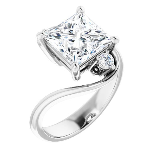 10K White Gold Customizable 3-stone Princess/Square Cut Setting featuring Artisan Bypass