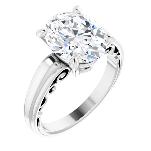 10K White Gold Customizable Oval Cut Solitaire