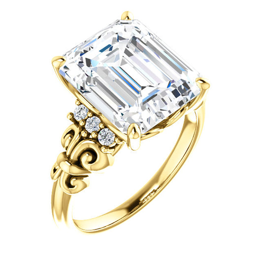 10K Yellow Gold Customizable 7-stone Emerald/Radiant Cut Design with Vertical Round-Channel Accents