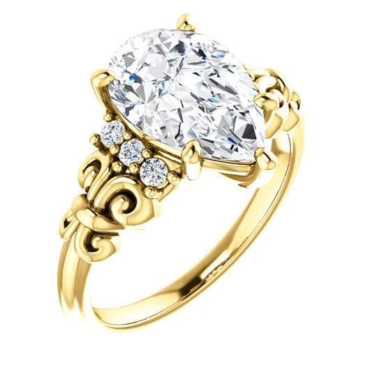 10K Yellow Gold Customizable 7-stone Pear Cut Design with Vertical Round-Channel Accents