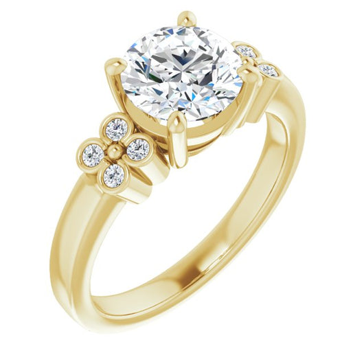 10K Yellow Gold Customizable 9-stone Design with Round Cut Center and Complementary Quad Bezel-Accent Sets