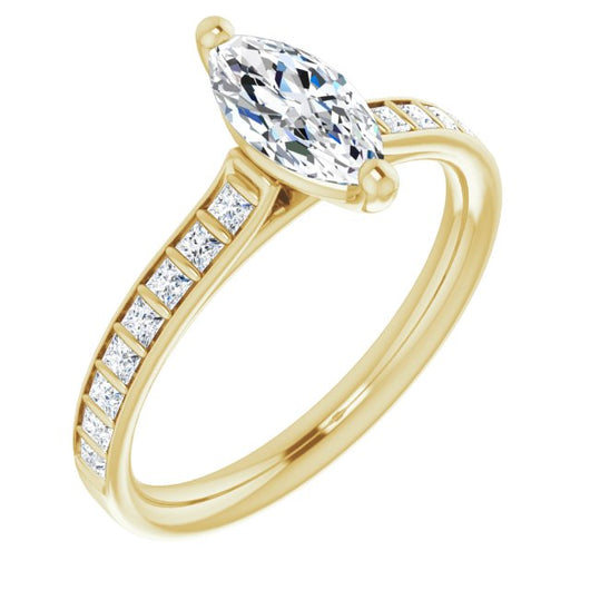 10K Yellow Gold Customizable Marquise Cut Style with Princess Channel Bar Setting