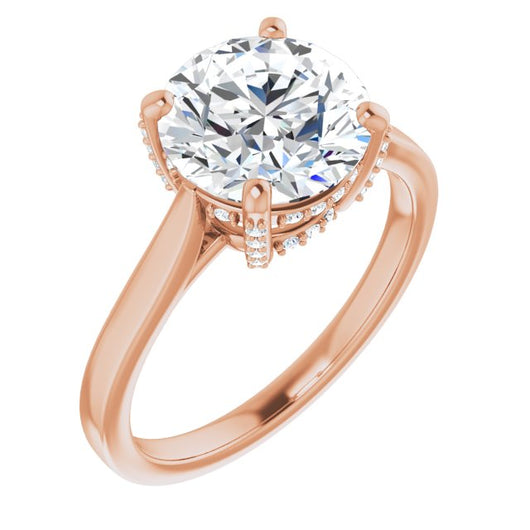 10K Rose Gold Customizable Cathedral-Raised Round Cut Style with Prong Accents Enhancement