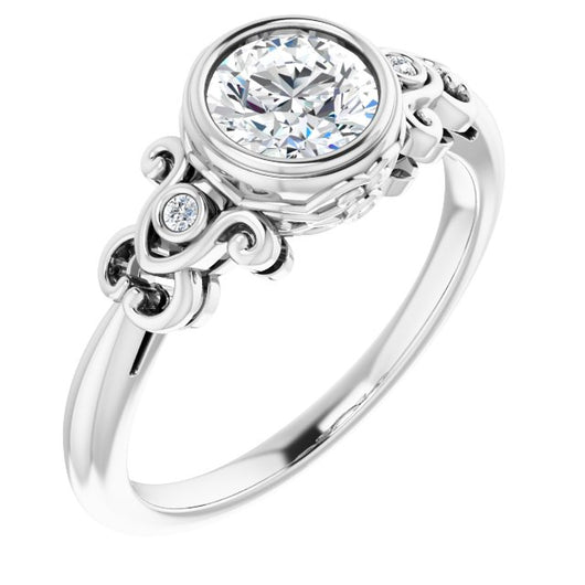 10K White Gold Customizable 5-stone Design with Round Cut Center and Quad Round-Bezel Accents