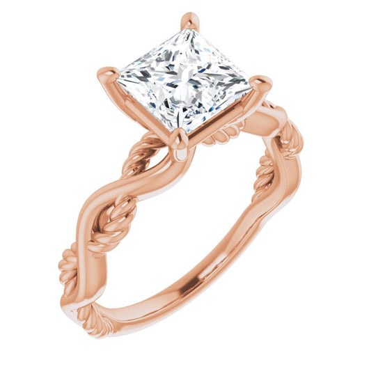 10K Rose Gold Customizable Princess/Square Cut Solitaire with Twisting Split Band