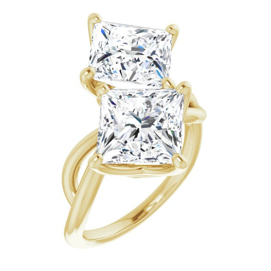 10K Yellow Gold Customizable 2-stone Princess/Square Cut Artisan Style with Wide, Infinity-inspired Split Band