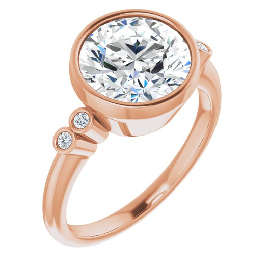 10K Rose Gold Customizable 5-stone Bezel-set Round Cut Design with Quad Round-Bezel Side Stones