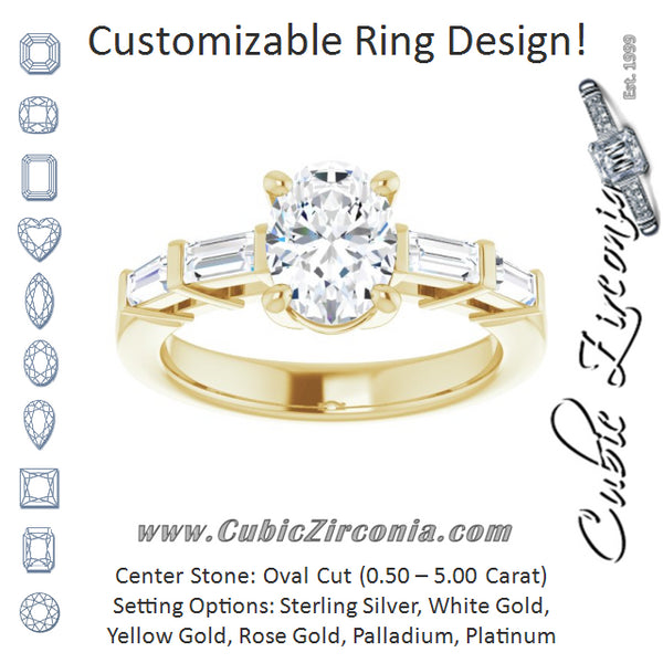 Cubic Zirconia Engagement Ring- The Bodhi (Customizable 9-stone Design with Oval Cut Center and Round Bezel Accents)