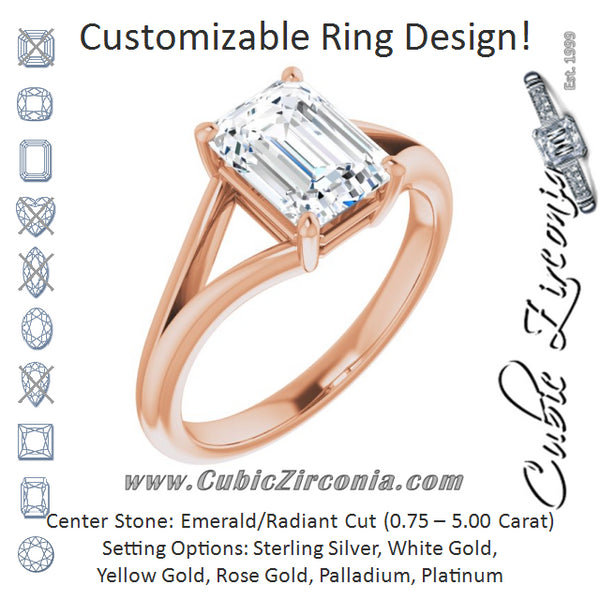 Cubic Zirconia Engagement Ring- The Ning (Customizable Emerald Cut Solitaire with Tapered Split Band)