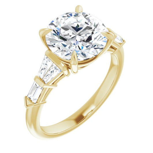 10K Yellow Gold Customizable 7-stone Design with Round Cut Center and Baguette Accents