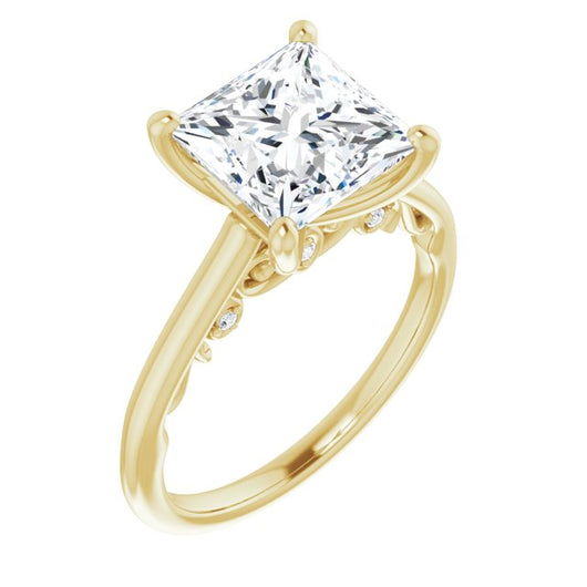 10K Yellow Gold Customizable Cathedral-set Princess/Square Cut Style featuring Peekaboo Trellis Hidden Stones