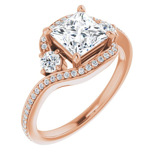 10K Rose Gold Customizable Princess/Square Cut Bypass Design with Semi-Halo and Accented Band