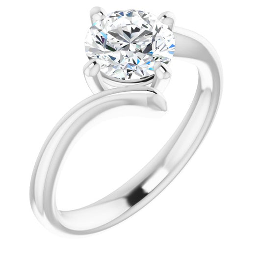 10K White Gold Customizable Round Cut Solitaire with Thin, Bypass-style Band