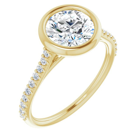 10K Yellow Gold Customizable Bezel-set Round Cut Style with Ultra-thin Pavé-Accented Band