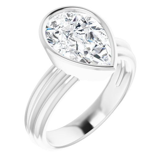 10K White Gold Customizable Bezel-set Pear Cut Solitaire with Grooved Band