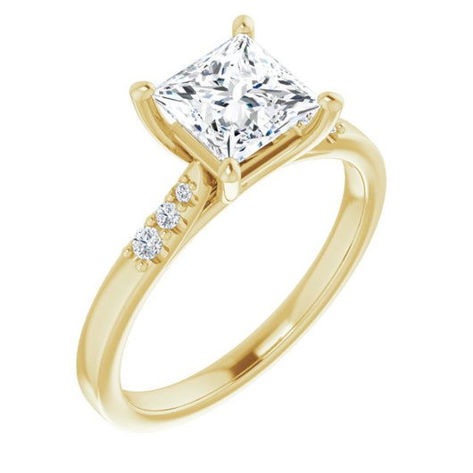 10K Yellow Gold Customizable 7-stone Princess/Square Cut Cathedral Style with Triple Graduated Round Cut Side Stones