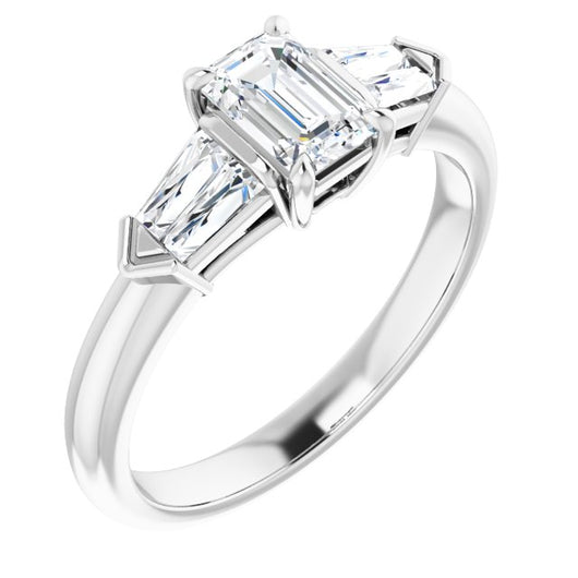 10K White Gold Customizable 5-stone Design with Emerald/Radiant Cut Center and Quad Baguettes