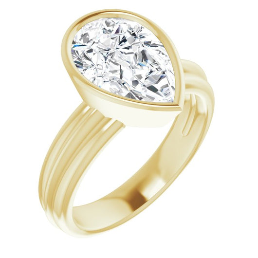 10K Yellow Gold Customizable Bezel-set Pear Cut Solitaire with Grooved Band