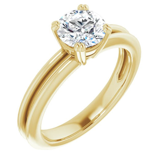 10K Yellow Gold Customizable Round Cut Solitaire with Grooved Band