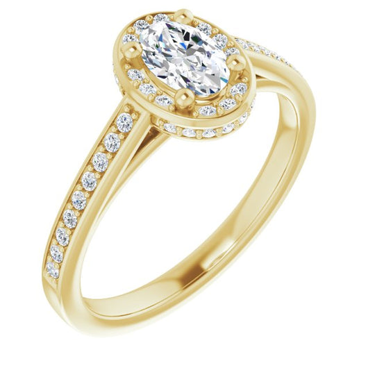 10K Yellow Gold Customizable Cathedral-Halo Oval Cut Design with Under-halo & Shared Prong Band