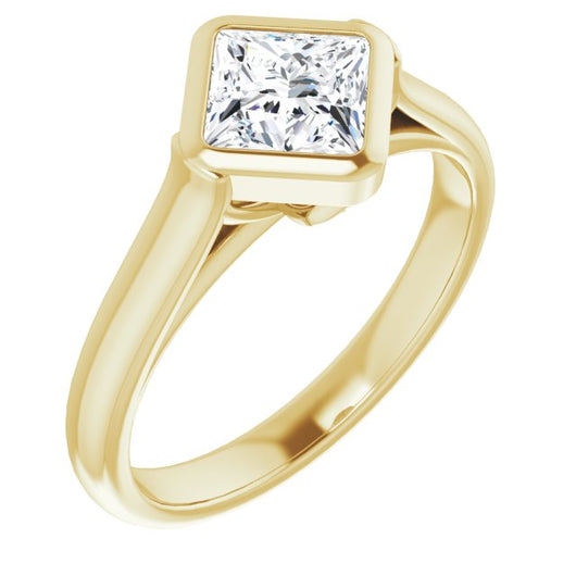 10K Yellow Gold Customizable Cathedral-Bezel Princess/Square Cut 7-stone "Semi-Solitaire" Design